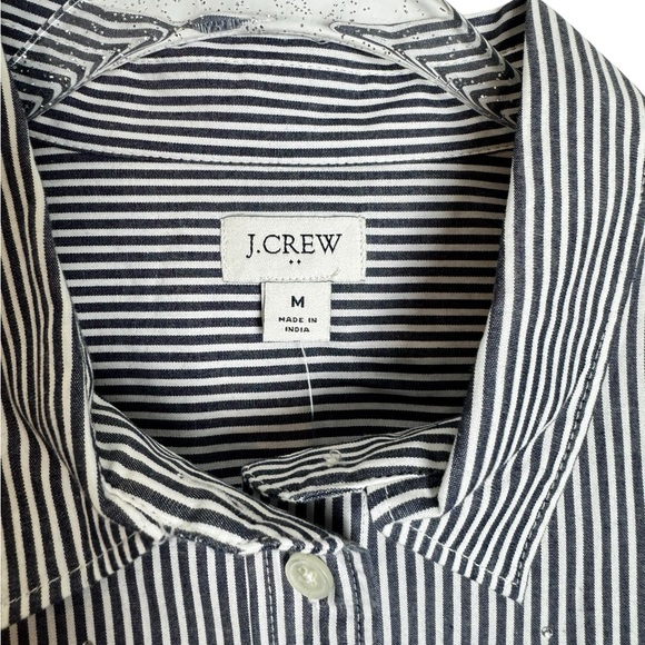 J.Crew Factory Rhinestone Blue & Wht Button Down Stripe Cropped Shirt Size M NWT - Picture 2 of 10